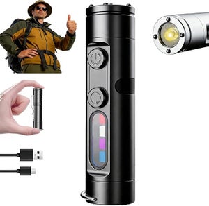 Piccola torcia EDC ricaricabile - 500 lumen - con rompivetro, faro e base magnetica - ideale per il campeggio e l'uso quotidiano - Argento | Leroy Merlin