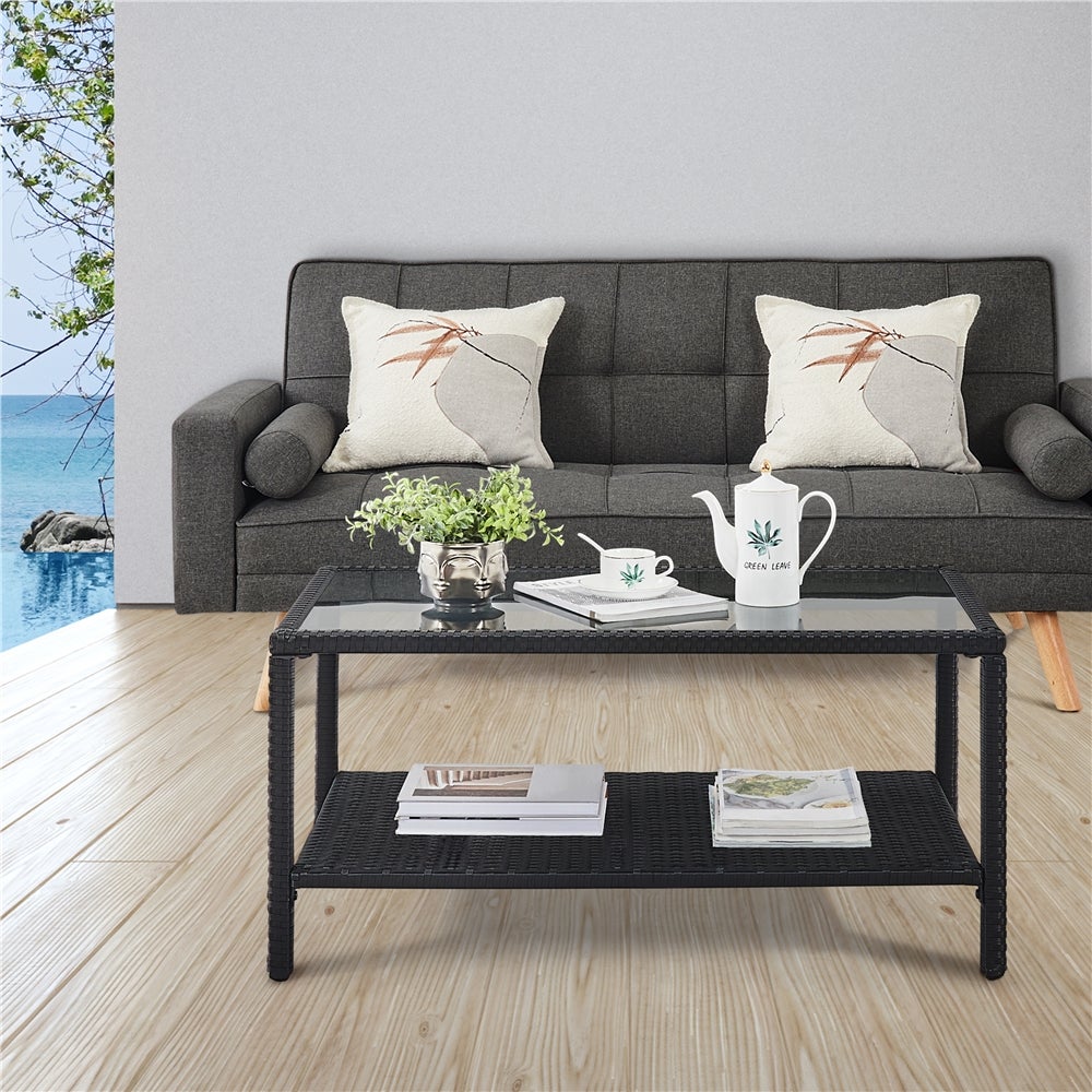 Table basse de jardin rectangulaire en Résine de polyéthylène Noir - 2