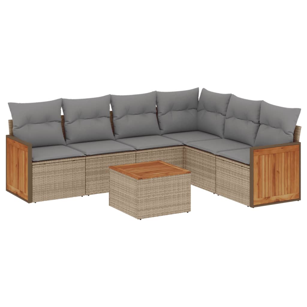 Juego Sofá Jardín 7 Piezas Ratán PE Marrón - Con Cojines, Mesa Cristal, Almacenaje, Para Terraza O Balcón