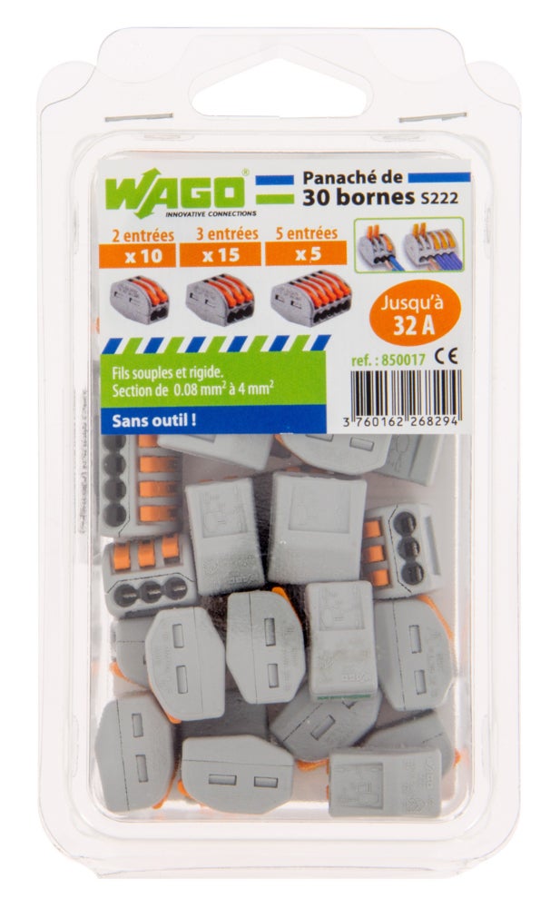 Panaché de 30 Bornes de connexion automatique 2, 3 et 5 entrées Blibox S222 WAGO-WAGO - 2