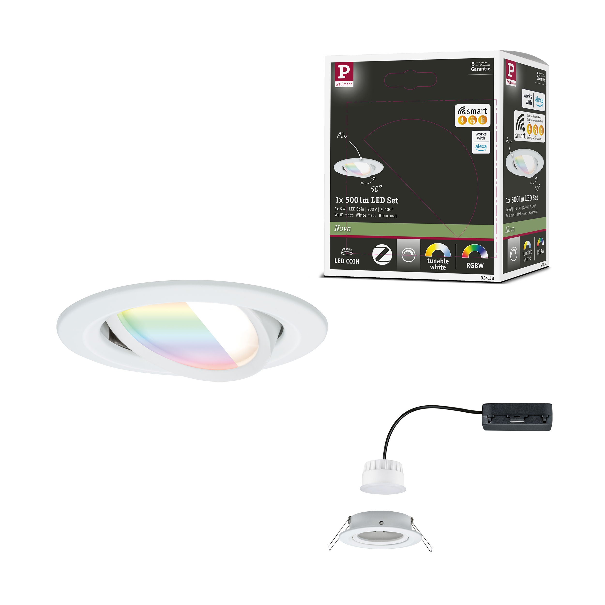 Spot encastré LED Nova Coin rond 84 mm 50° RGBW+ 6W 500lm 230V Blanc ...