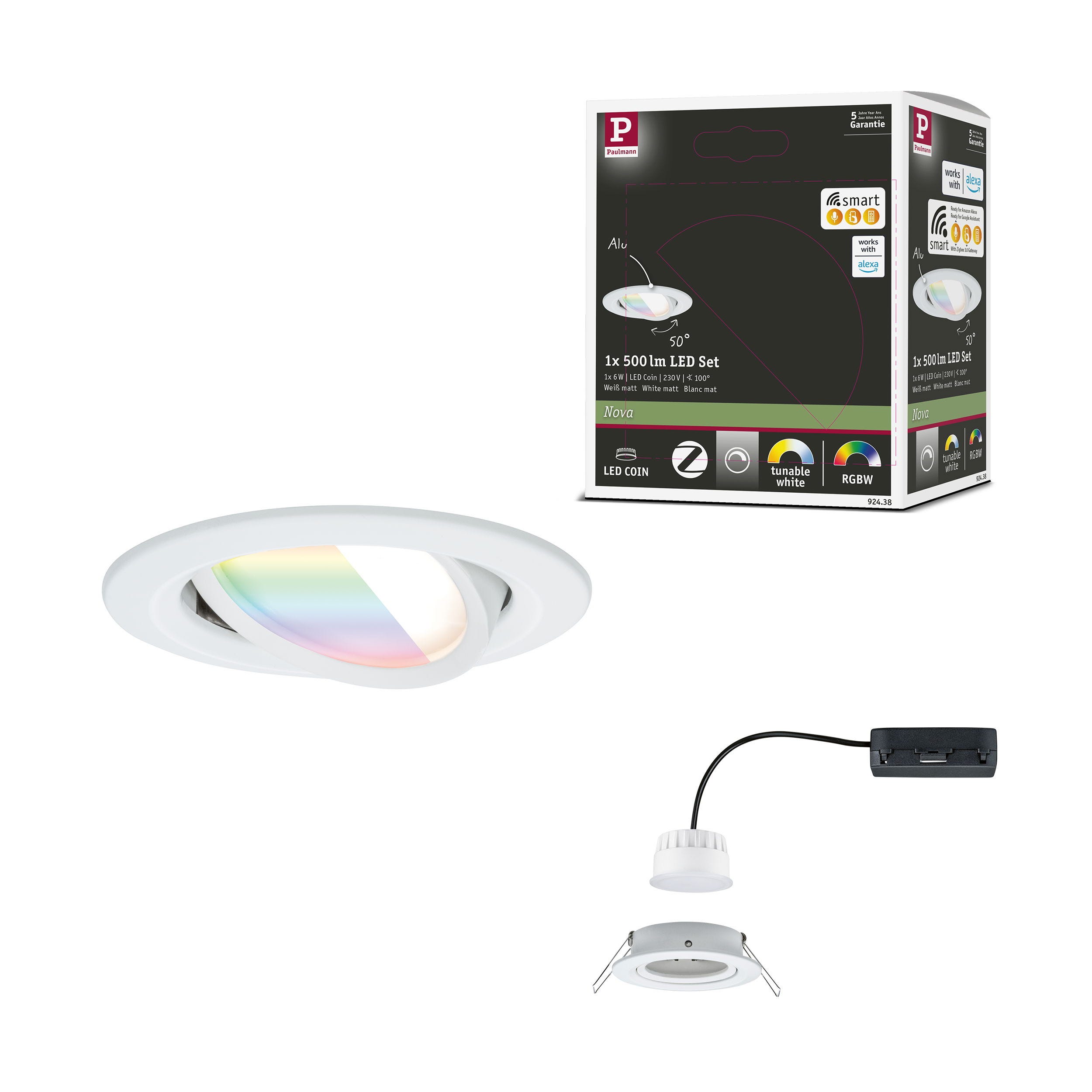 Coin Rond 3 Spot encastré LED Nova Coin rond 84 mm 50° RGBW+ 6W 500lm 230V Blanc ...