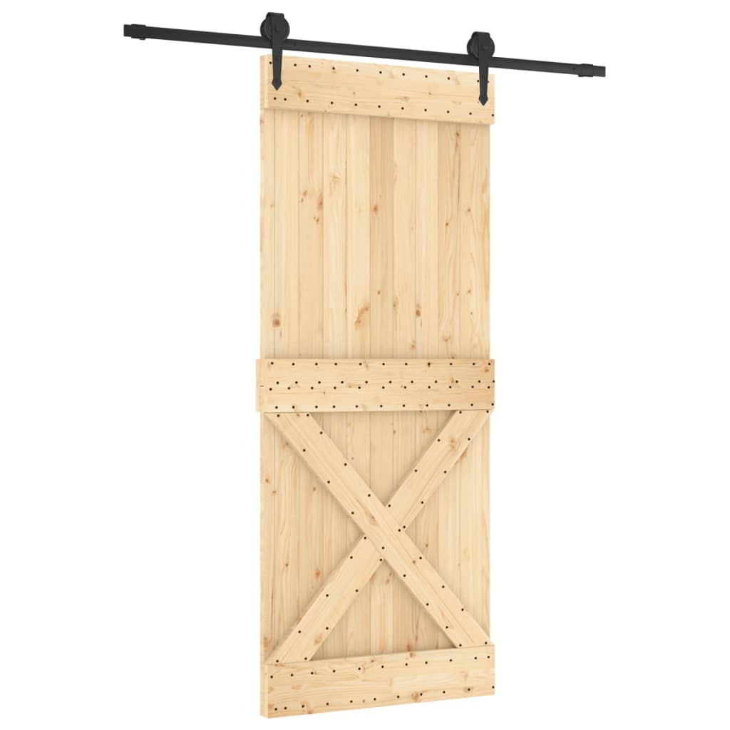 Porte Coulissante 85x210 Cm En Pin Massif Avec Kit De Quincaillerie Complet