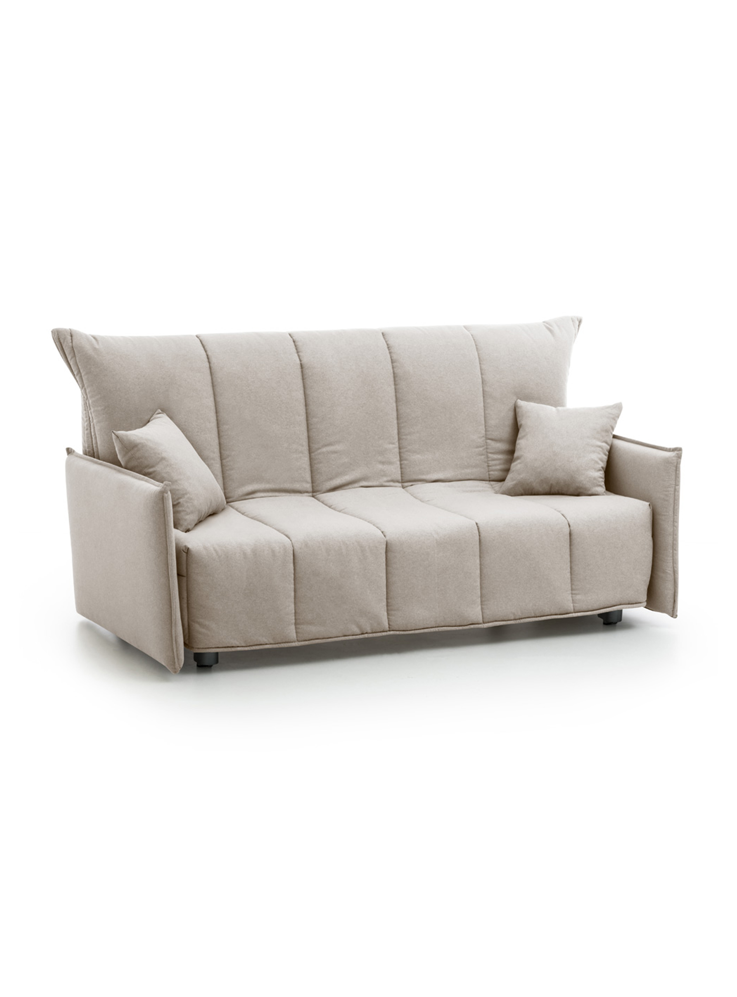 Sofá cama 2 plazas ariska, sofá de salón con apertura para carro de tejido acolchado, cojines incluidos, 100% made in italy, cm 125x90h85, beige