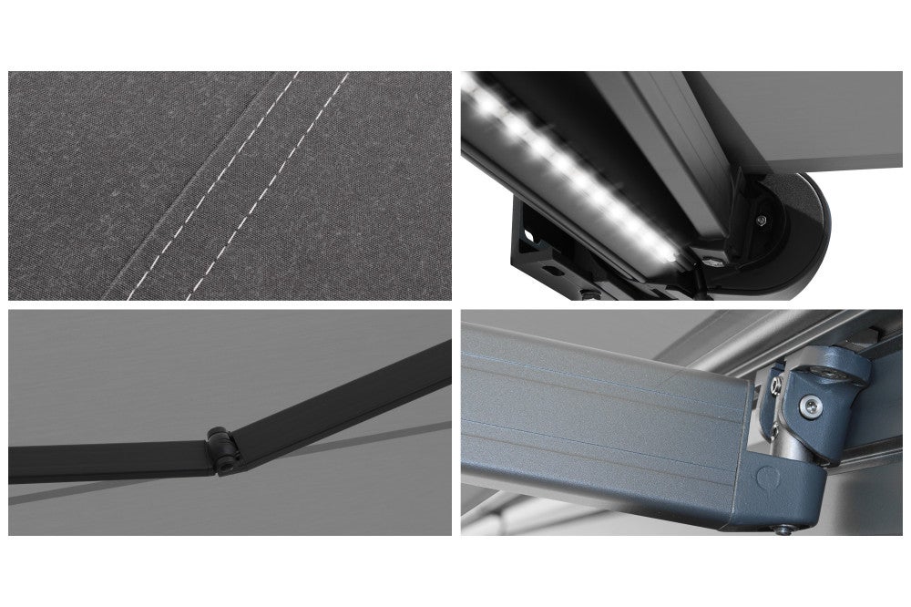 Store banne Coffre intégral PROTECT 2 LED Gris Anthracite 5x3,5m Motorisé à télécommande + Eclairage LED - Toile Grise Anthracite - 5