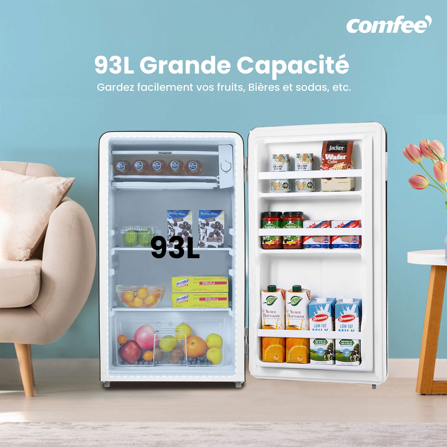 Réfrigérateur Table Top Vintage Comfee RCD93DK2RT(E) - 93L - Classe E - 48.8*49*83.5 cm - Noir - 5