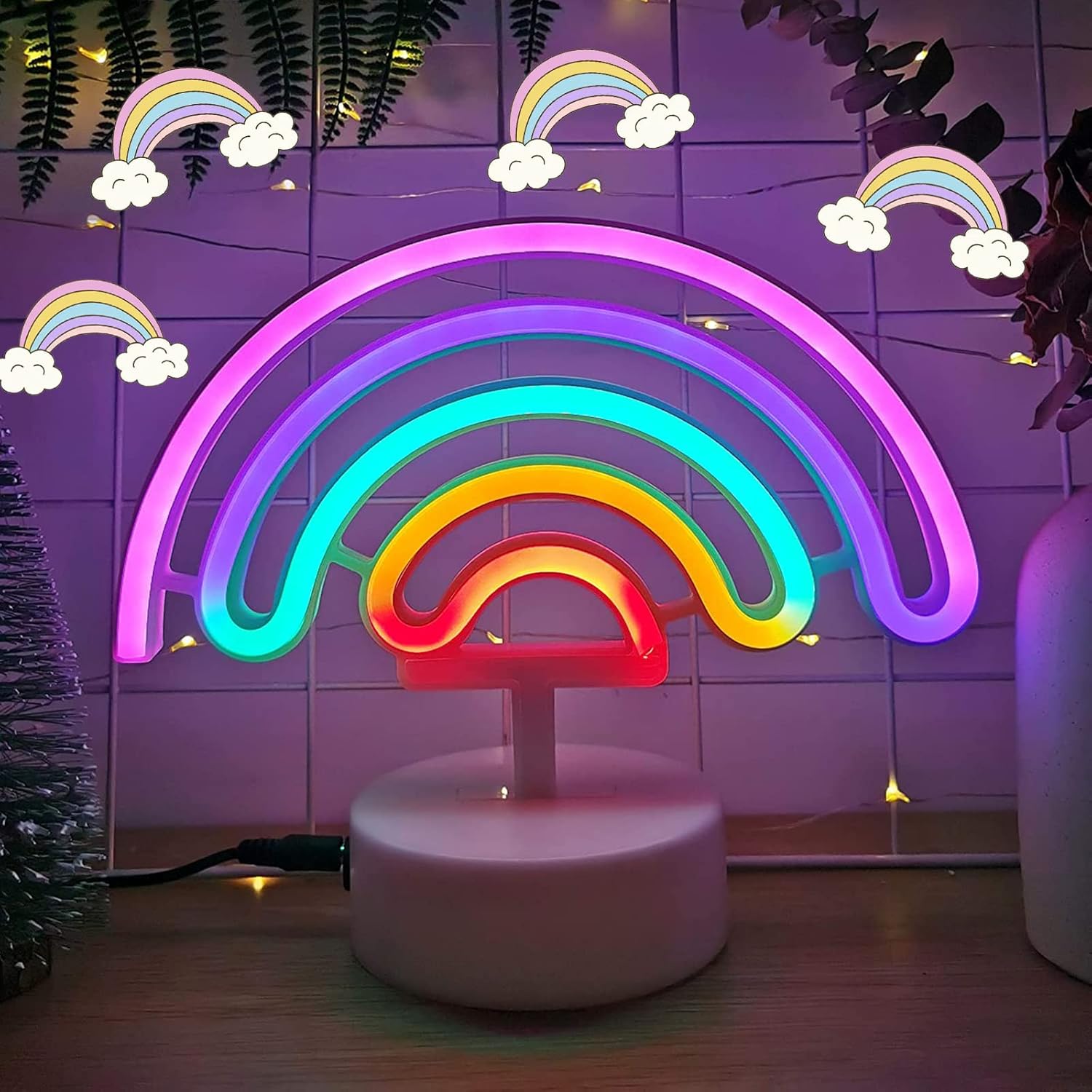 Podświetlany Szyld LED Tęcza Lampka Nocna Neonowe Znaki Nocne Lampy Neonowe Bateria USB Dekoracja Nocna z Podstawką do Baru Stołu Pokoju Dziecięcego