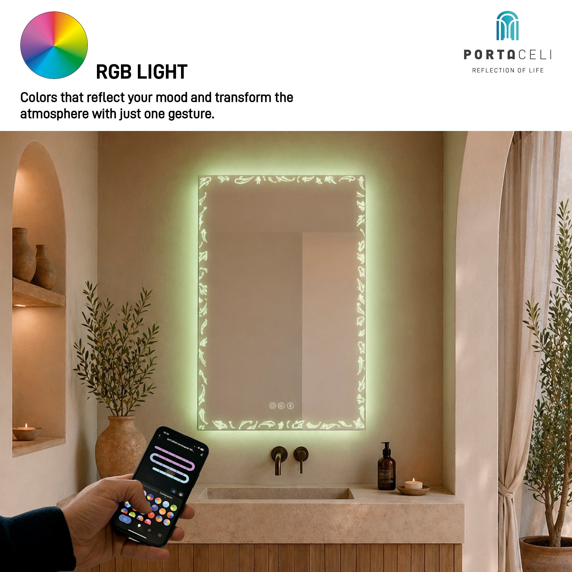 Miroir de salle de bain Koi Connect 80 x 80 RGB, APP, Anti-buée et Bluetooth - 8