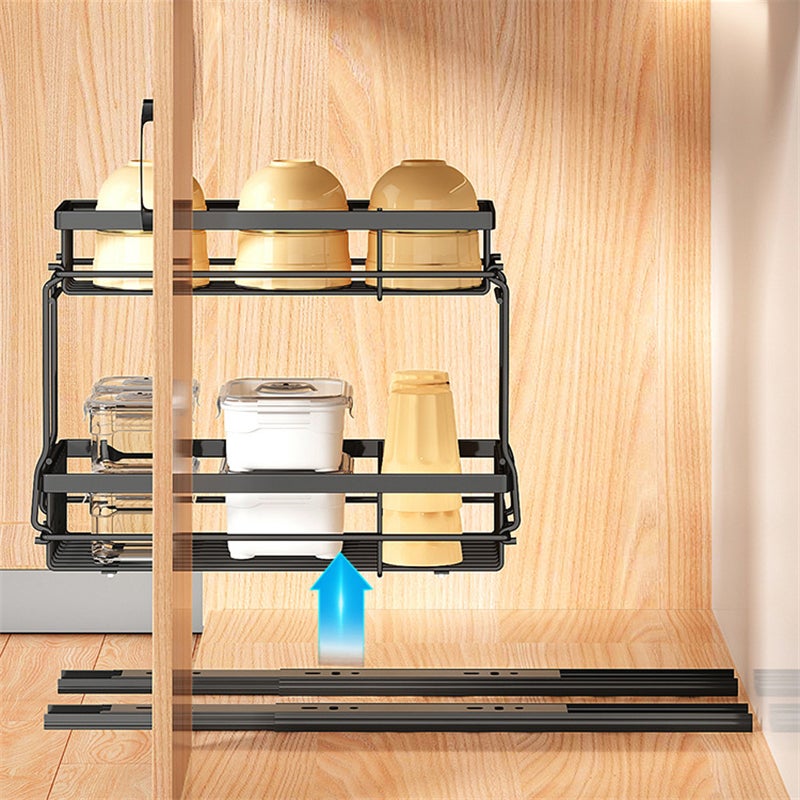 Étagère de rangement sous évier avec paniers coulissants, organisateur à plusieurs niveaux pour cuisine et salle de bain, noir - 4