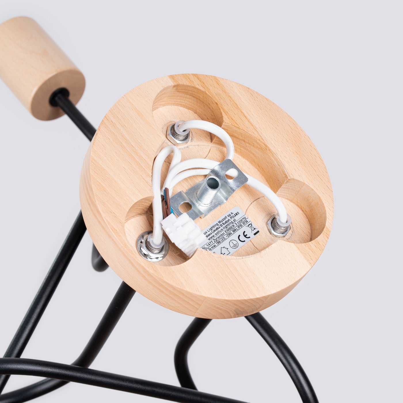 Lampa sufitowa wisząca Ember czarna-naturalne drewno 3xE27x15W wym: 26 x 14 x 56 cm metal Sollux Lighting - 4