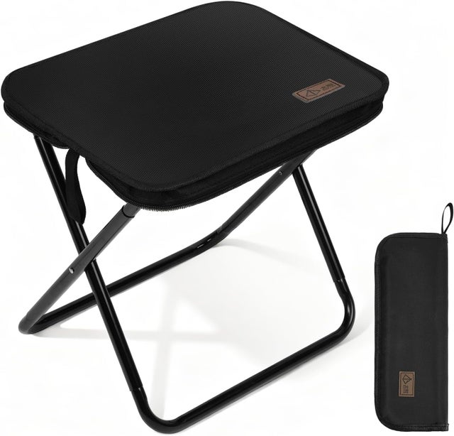 Tabouret Pliant Portable, Tabouret de Camping, Mini Chaise Pliable Légère, Capacité 100 kg, pour Voyages Randonnée, Pêche, Pique-Niques- Noir