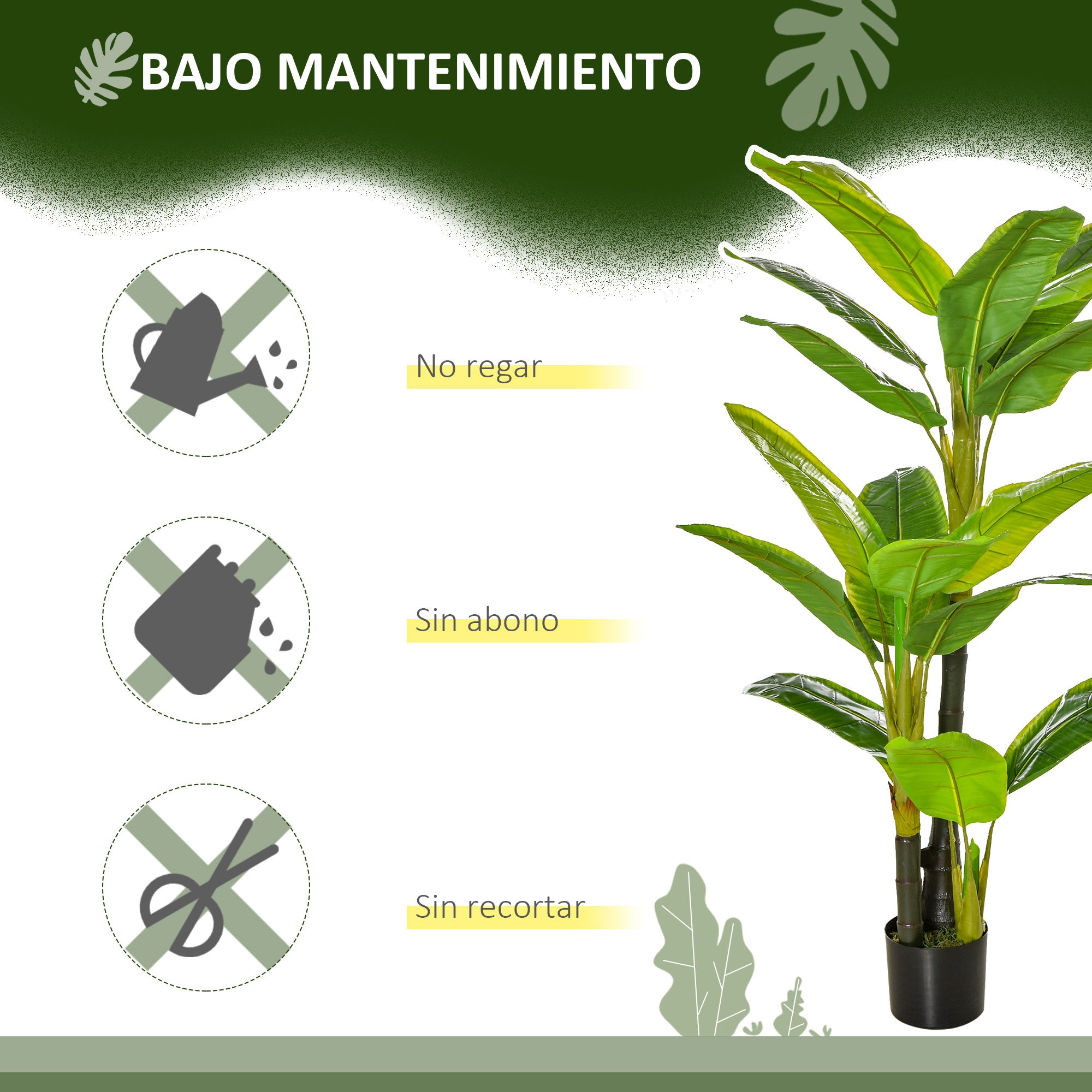 Bananier artificiel de 150 cm avec pot et 18 feuilles, plante artificielle pour la décoration intérieure (terrasse, jardin, salon), vert - 8