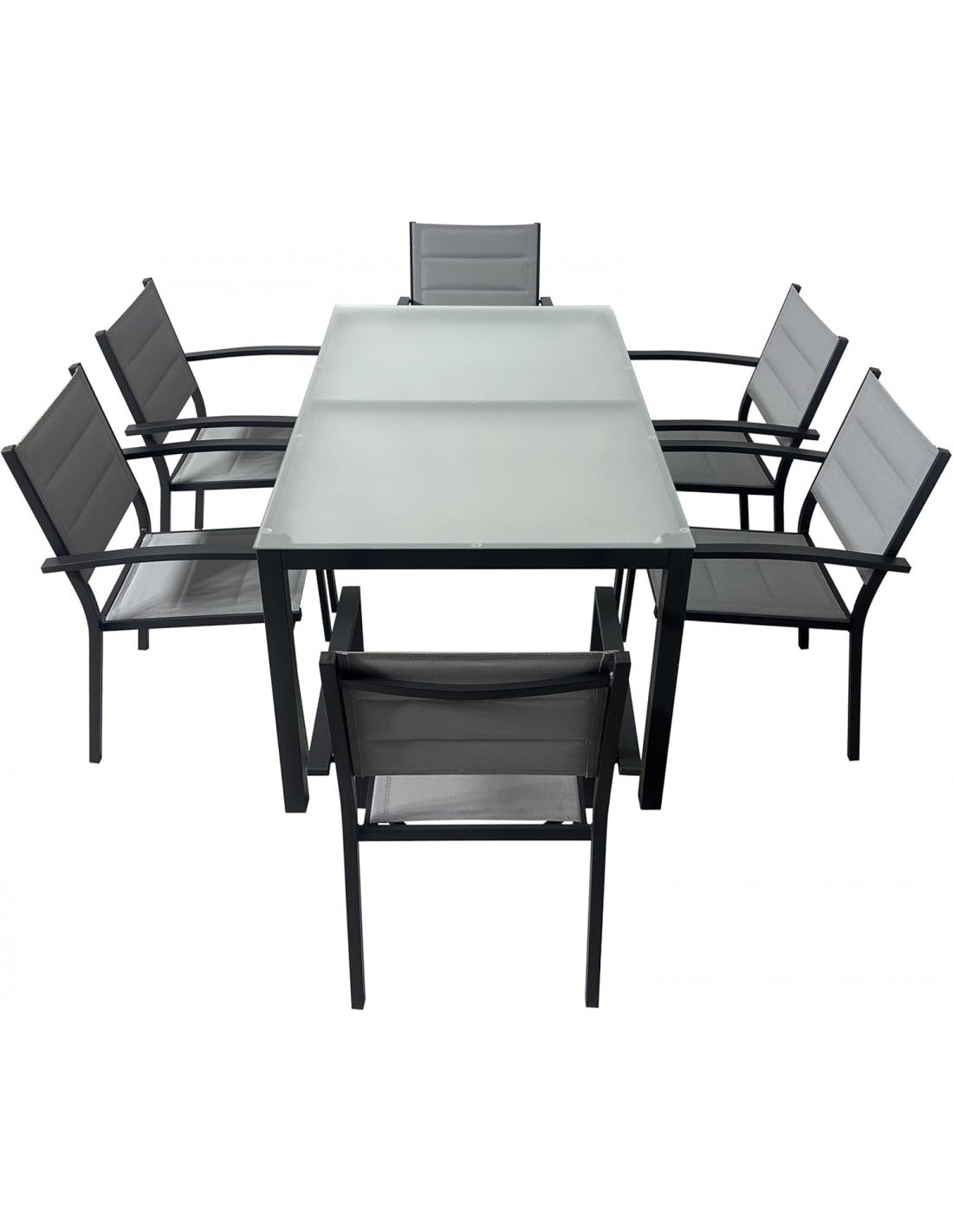 Conjunto de Mesa y Sillas de Jardín Gris para 6 Personas — Aluminio y Cristal Templado de 150 x 90 cm para Exterior - 8