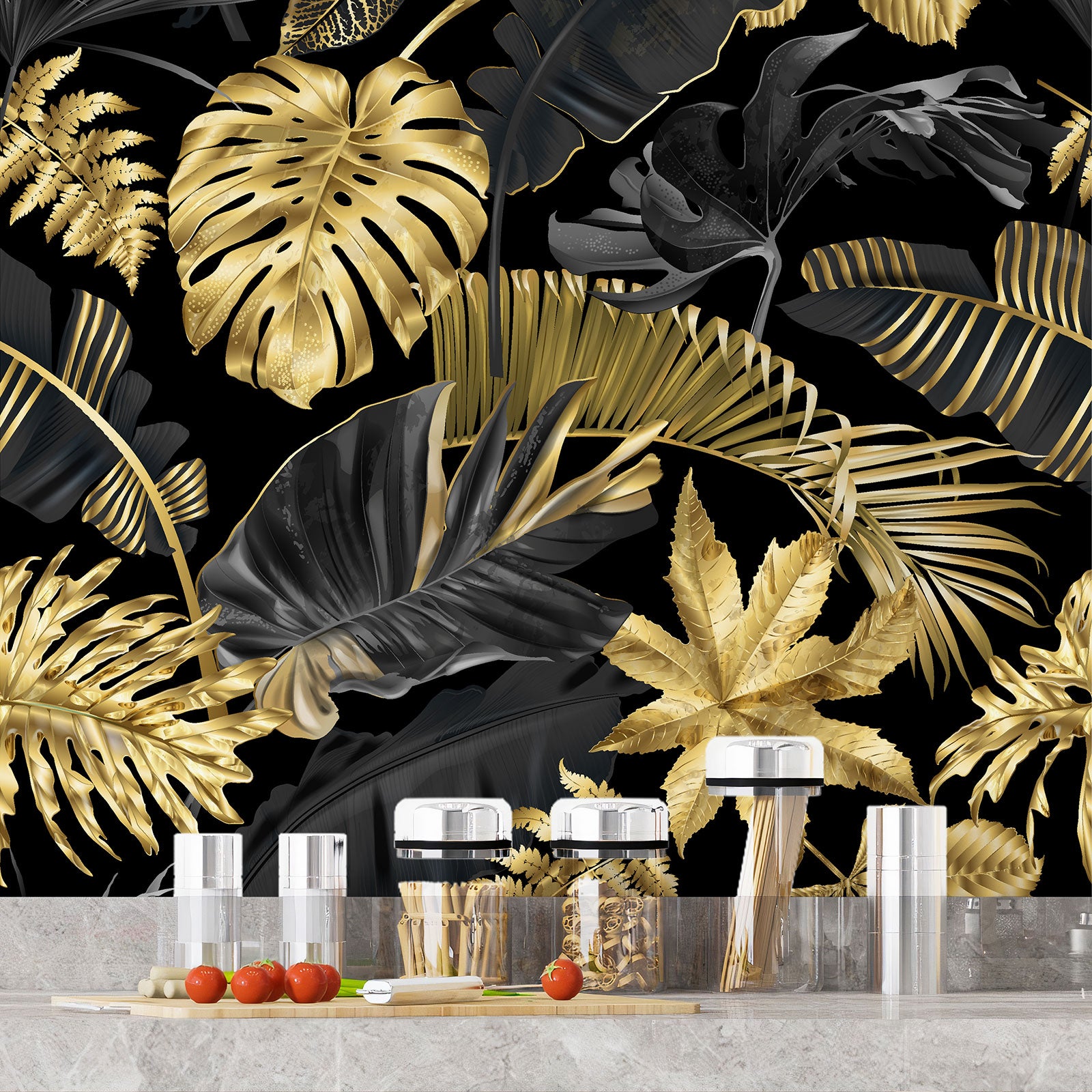 Crédence adhésive sticker décoratif pour cuisine - Feuilles Tropicales - Adhésif MAT - 50x50 cm - 4