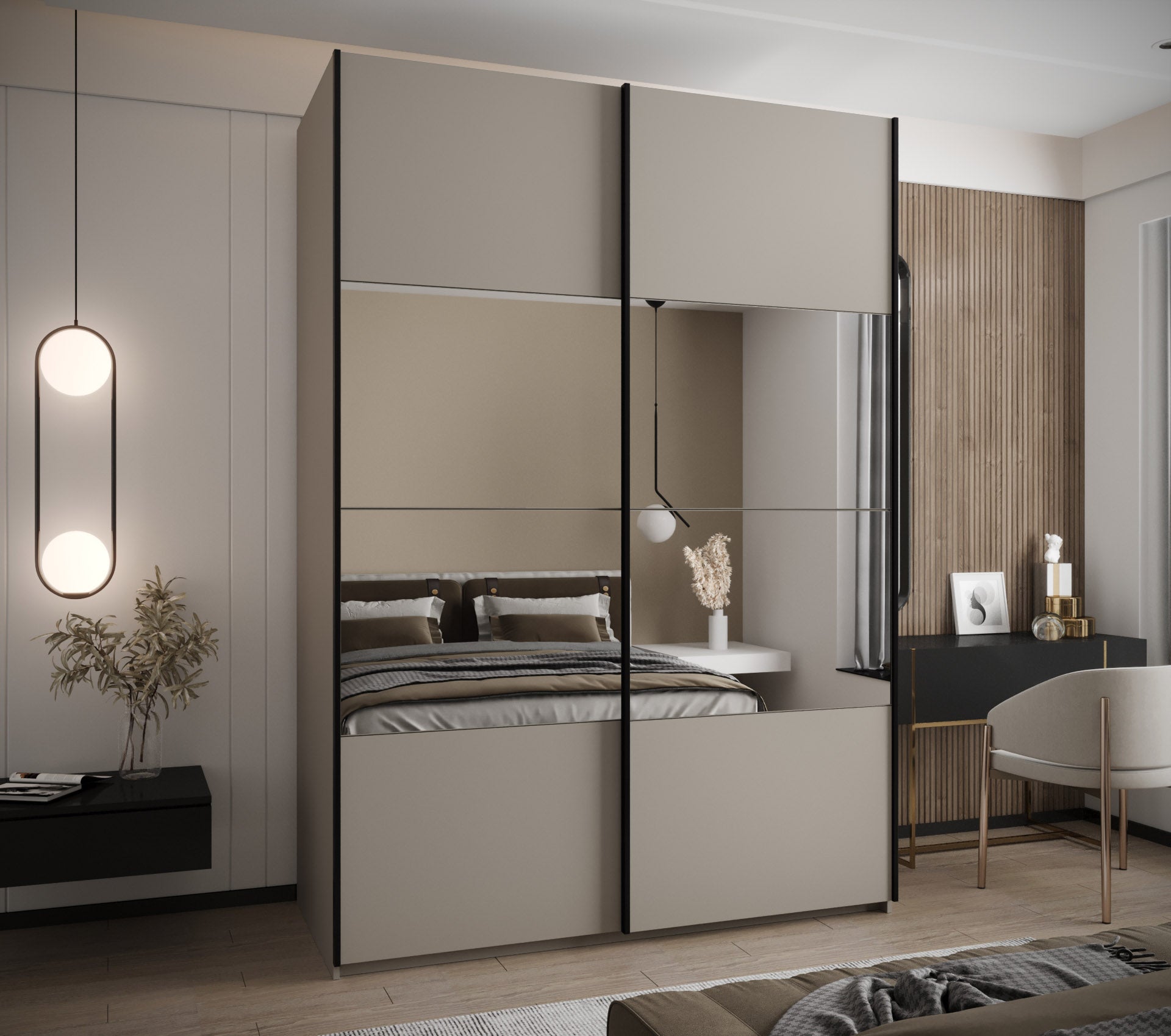 Szafa przesuwna wysoka Lux 4 170 x 64 x 245,5 cm kaszmir + kaszmir + u. czarny - Abiks Meble - 2
