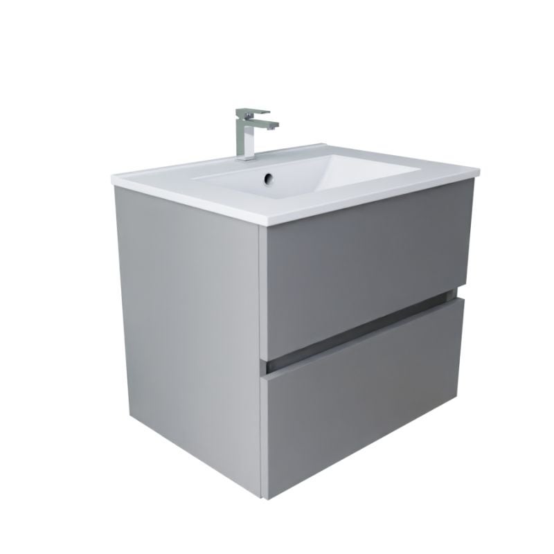 Meuble salle de bain suspendu 60 cm ROSALY INOX- Gris- Plan vasque en Céramique - 4