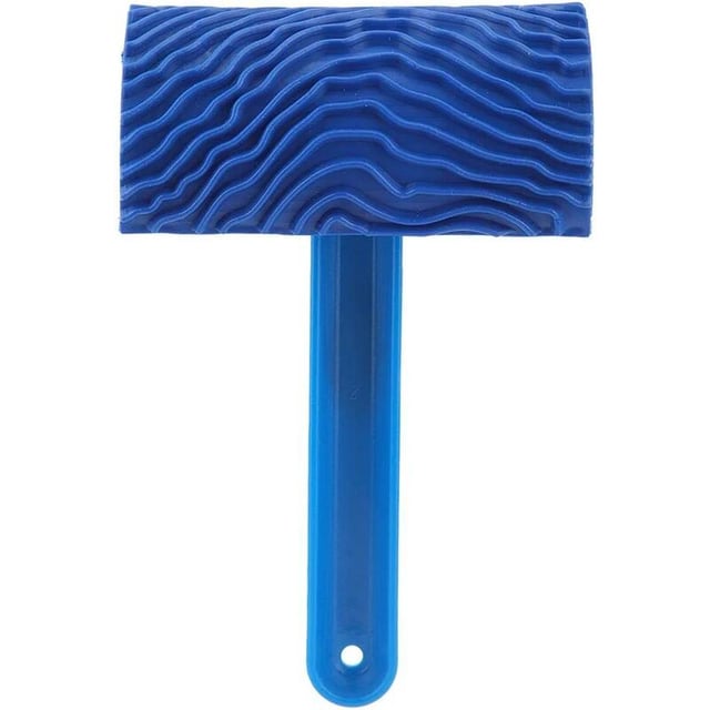 Rouleau de peinture avec motif en relief pour effet veinure de bois, bleu, avec manche, outil de bricolage pour décoration murale