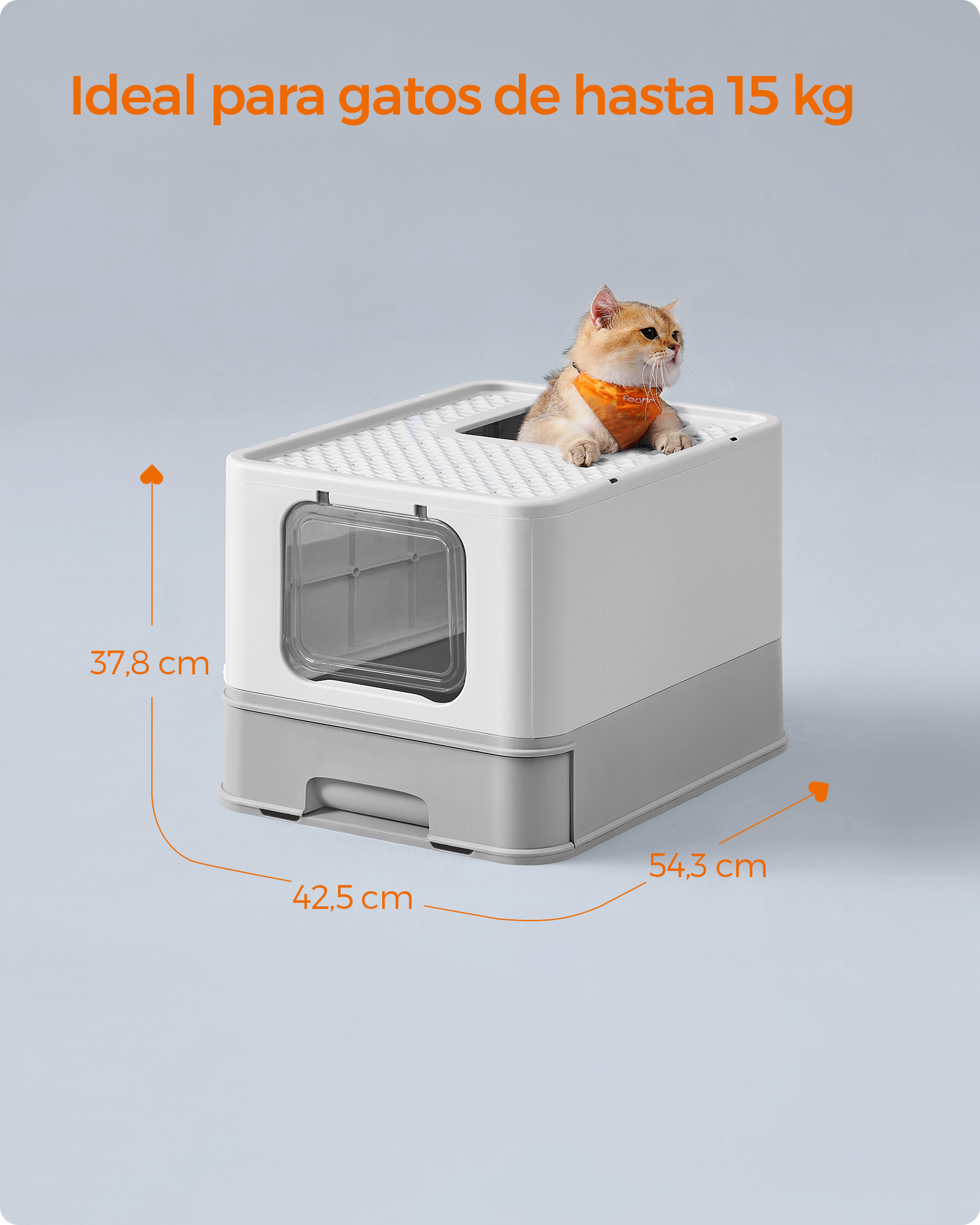 Arenero para Gatos, Caja Arena con Bandeja Extraíble, Pala, Cepillo, Carga de 15 kg, Antifiltración, Antiescapes, Gris - 6