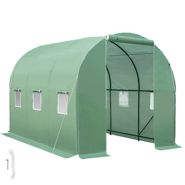 Serre tunnel en plastique 7 m² 343 x 200 x 200 cm avec cordes et piquets inclus TECTAKE