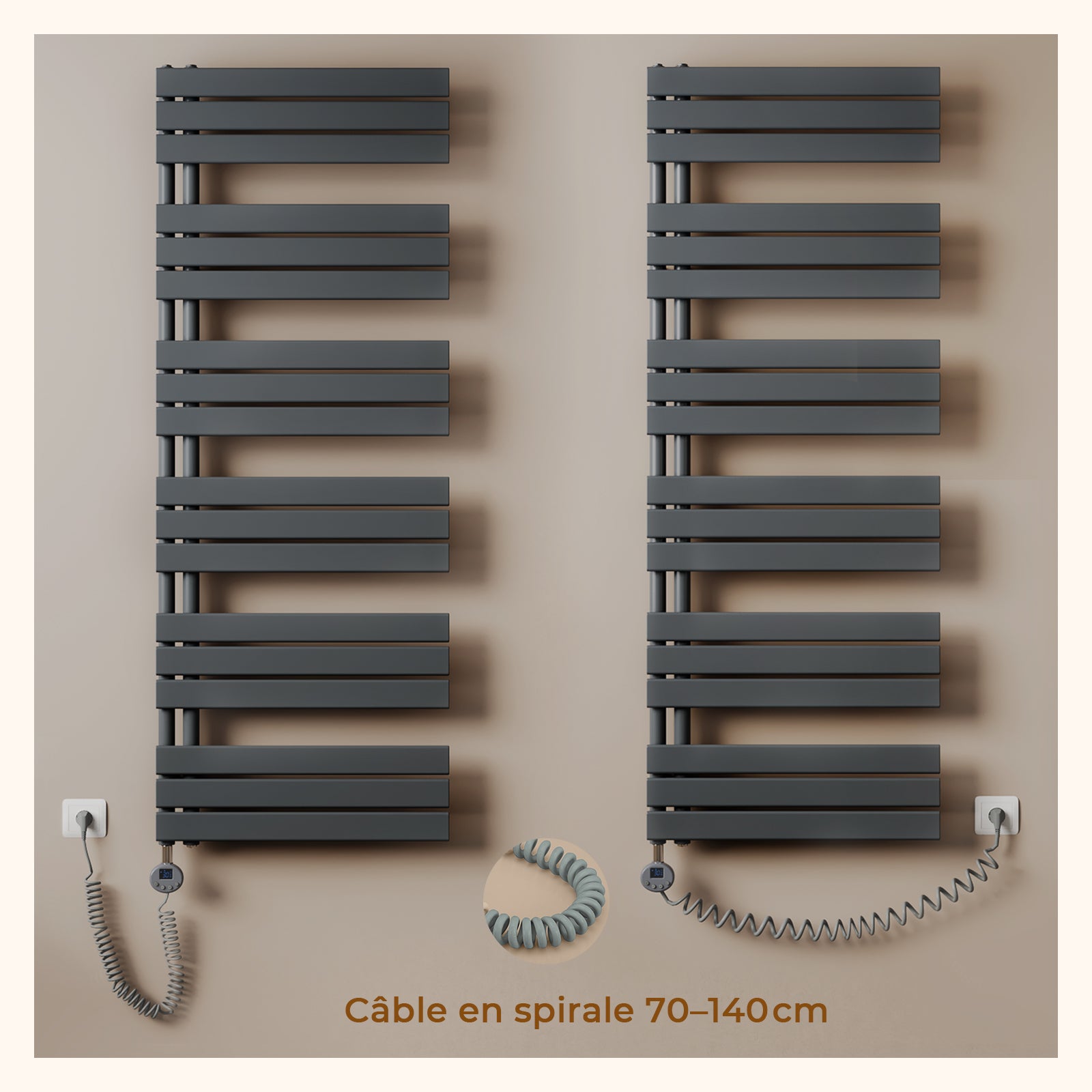 S'AFIELINA Sèche-serviettes électrique connecté WiFi avec thermostat digital, tige chauffante programmable, Anthracite,159,9x50 cm 1000Watts - 6