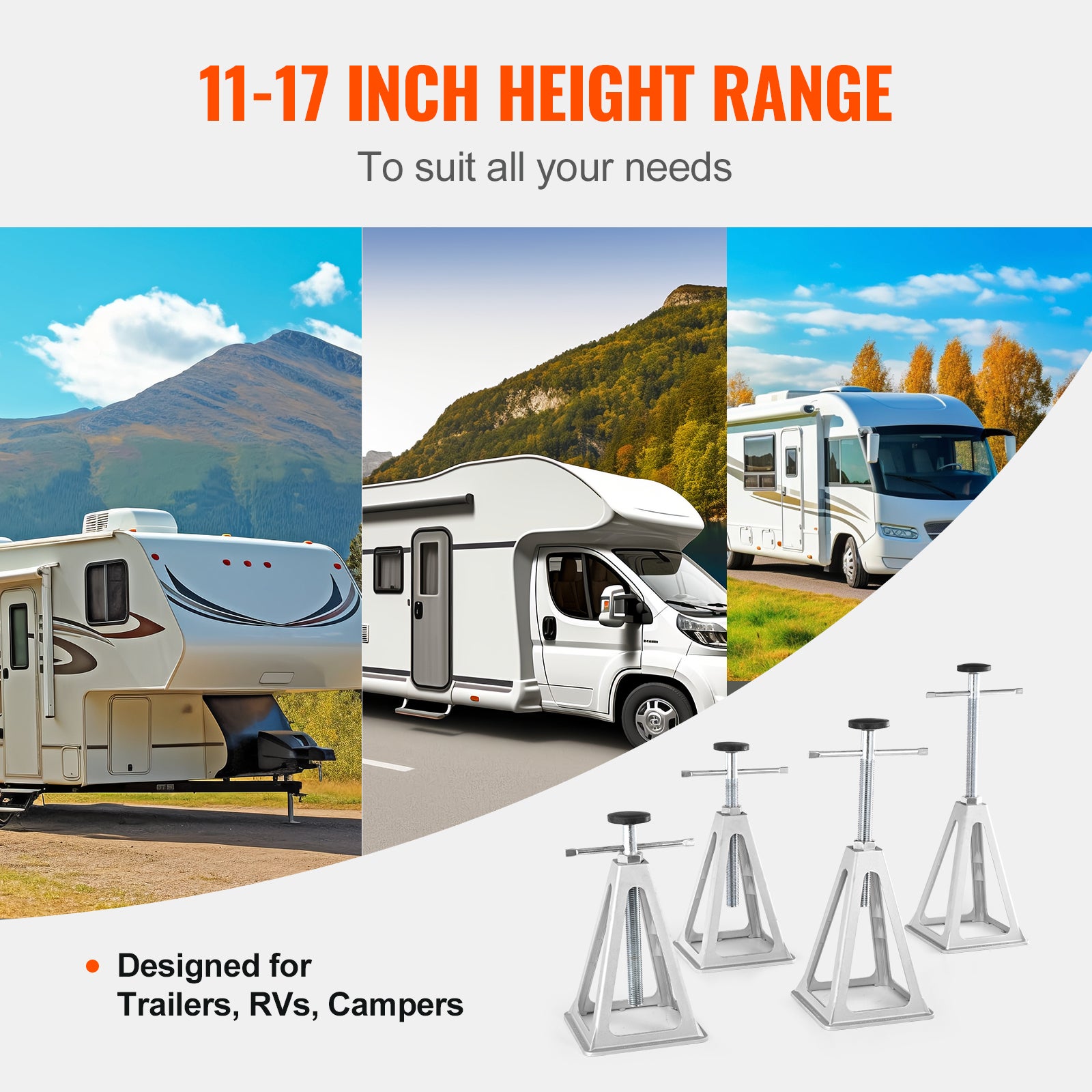Macacos Estabilizadores SucceBuy Conjunto com 4, Suportes Ajustáveis de Parafuso Único para Trailers e Motorhomes, Até 6000 lb - 6