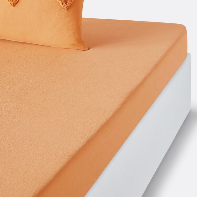 Drap housse en coton pour matelas épais, Assa ocre - Ocre - 90 x 190 cm