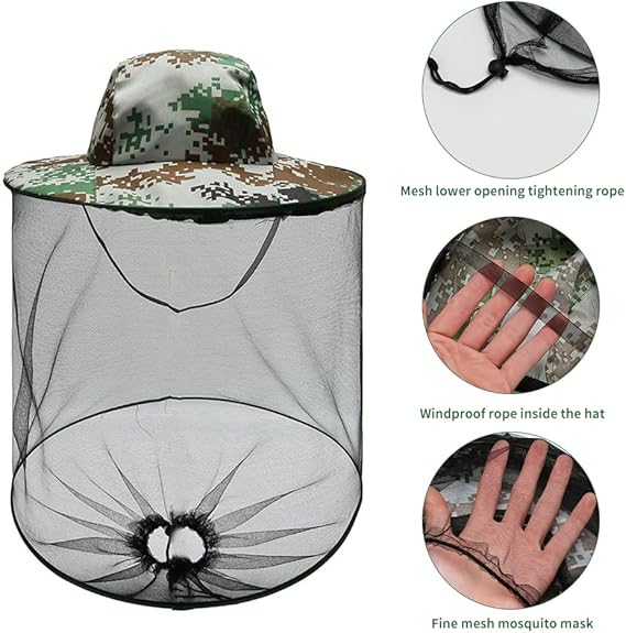 Chapeau avec moustiquaire, filet anti-insectes, filet de protection du visage pour apiculteur, chapeau de protection solaire, chapeau en filet - 6