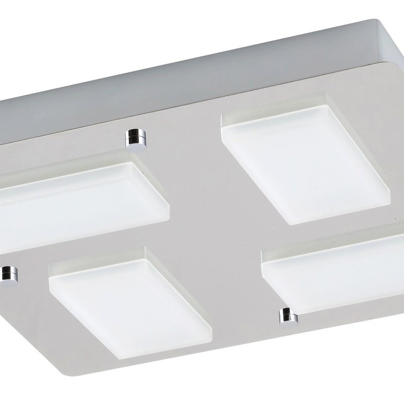 Plafon Ruben kwadratowy chromowany białe szkło alabastrowe LED 18W 4000K 1548lm wym: 4,1 x 30 cm IP44 metal Rabalux