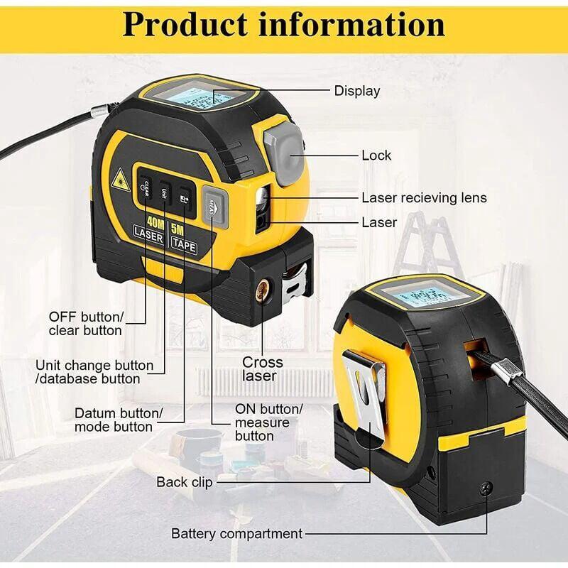 Mètre Laser Numérique 3 in 1 avec ligne laser croisée, 131Ft Télémètre Laser Numérique, 16Ft Mètre à Ruban avec Rétroéclairage LCD pour Distance - 4