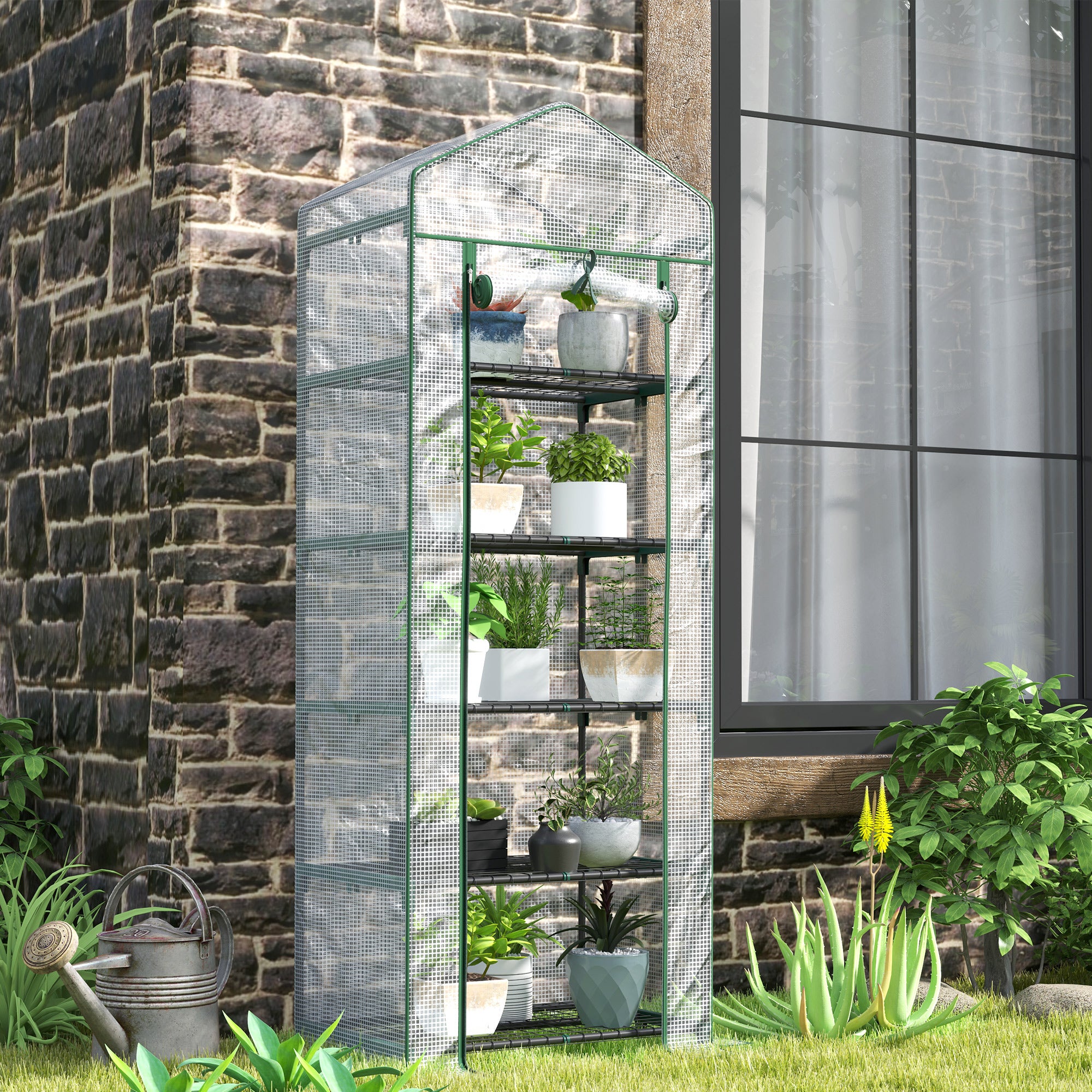 Serre de jardin balcon étagère serre 5 niveaux 0,69 x 0,49 x 1,93 m acier bâche amovible PE blanc - 3