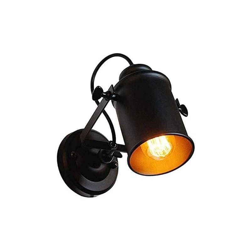 Czarna, ściemnialna lampa ścienna do wnętrz, metalowy reflektor w stylu retro industrialnym, kompatybilna z gwintem E27 (żarówka nie jest dołączona)