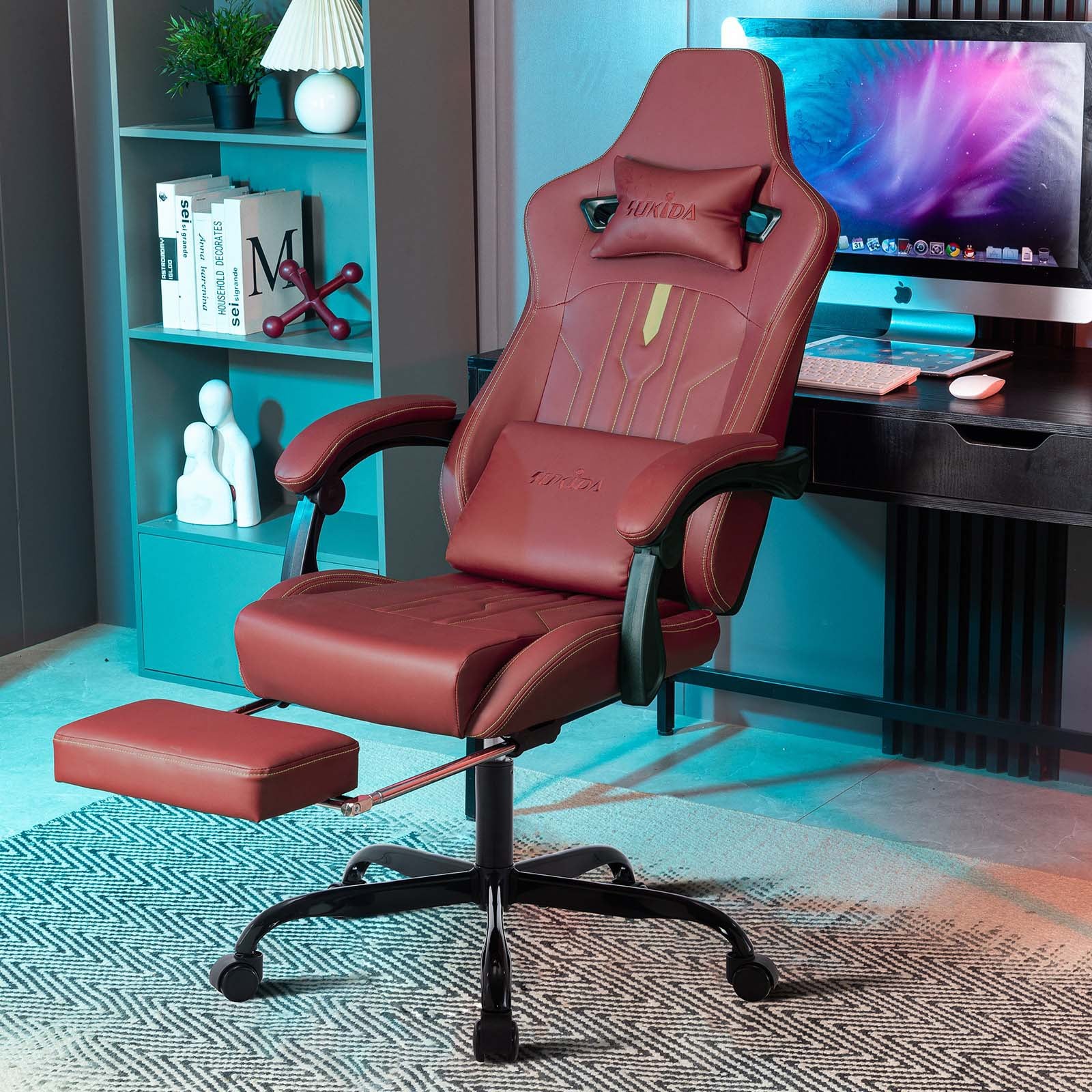 Poltrona Relax Cosy Design Manuale Con Poggiapiedi Integrato – Girevole 360°, Pelle Antracite, Poggiatesta Regolabile, Base In Legno Wengè - 3