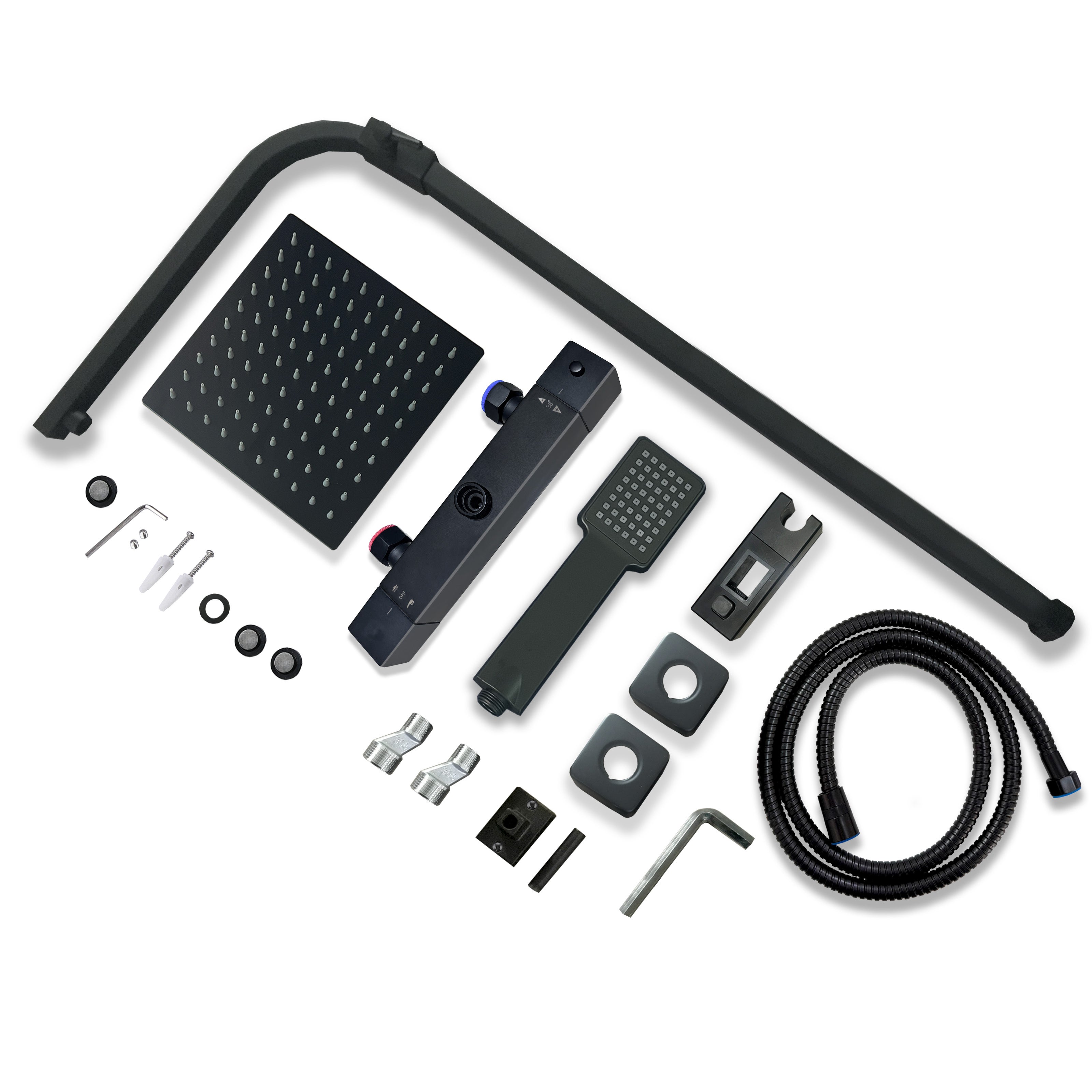 Aica Columna de Ducha Termostática con alcachofa de mano ducha lluvia barra ajustable negro mate - 9