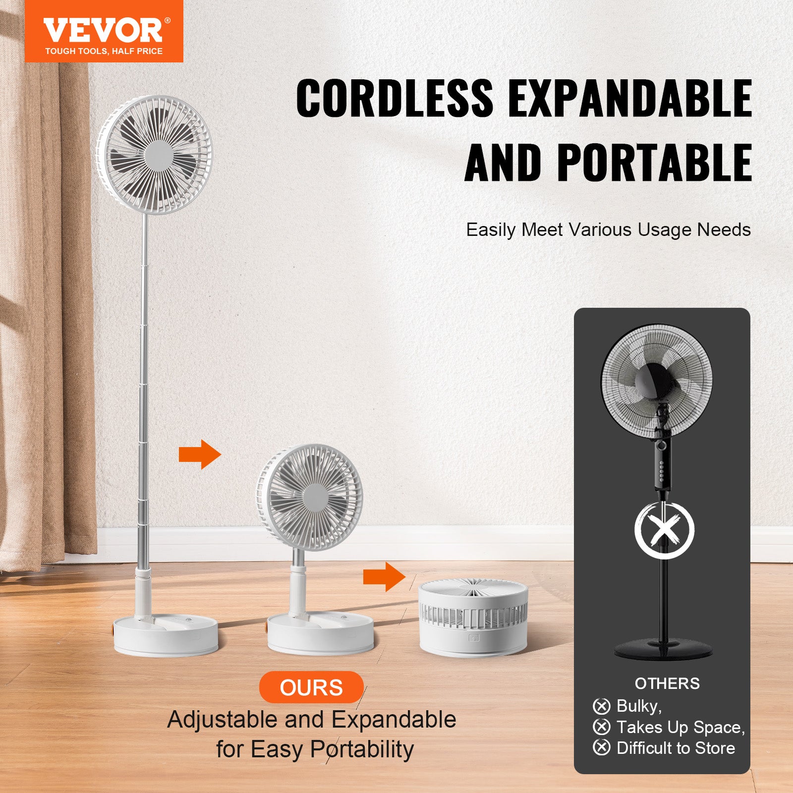 Ventilateur USB Rechargeable - 3000mAh, 5 Vitesses, Silencieux, Portable, Pour Bureau, Chambre, Voyage