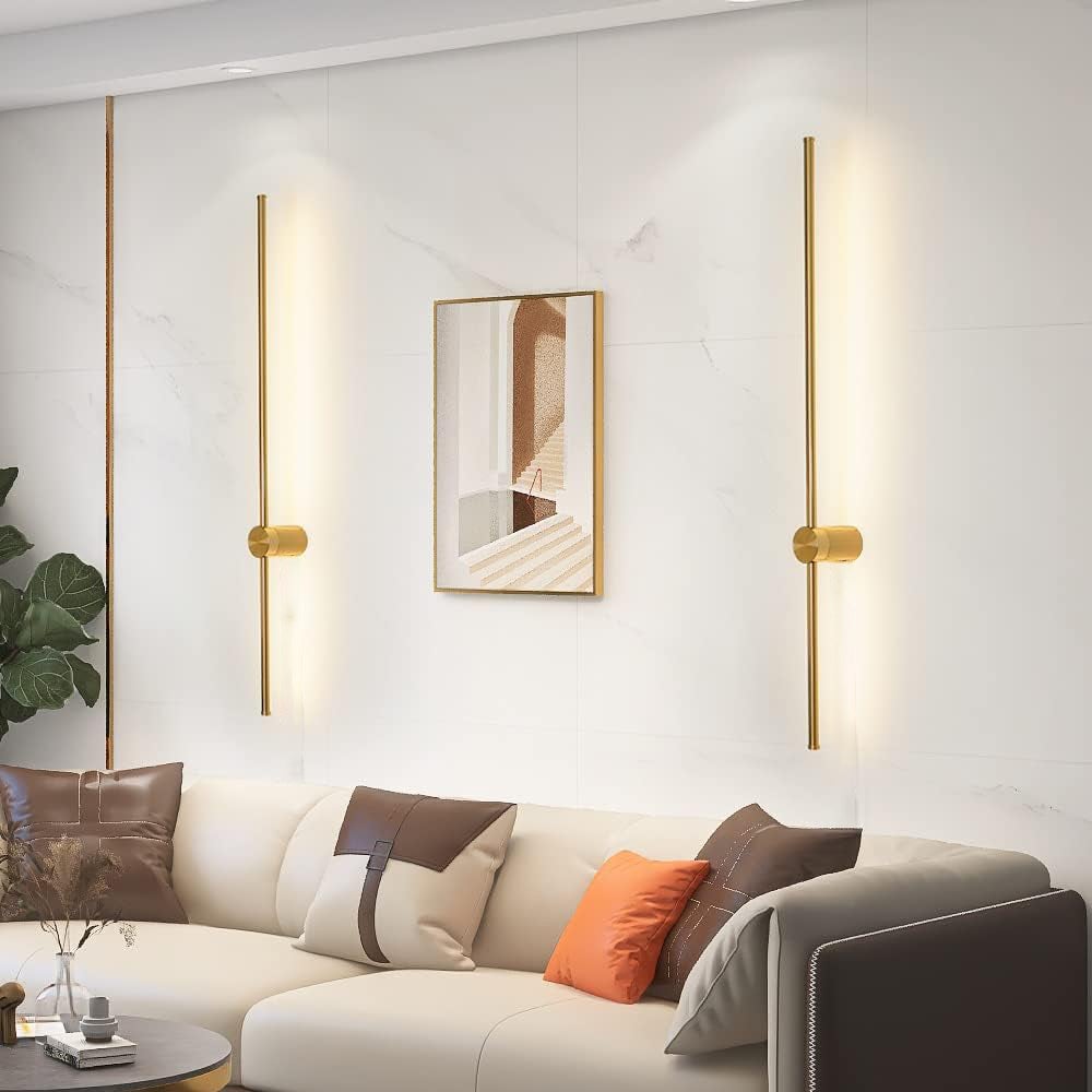 Lot de 2 appliques murales LED 60 cm, lampe de chevet rotative à 350°, éclairage décoratif d'intérieur, 3 températures de couleur réglables, doré - 7