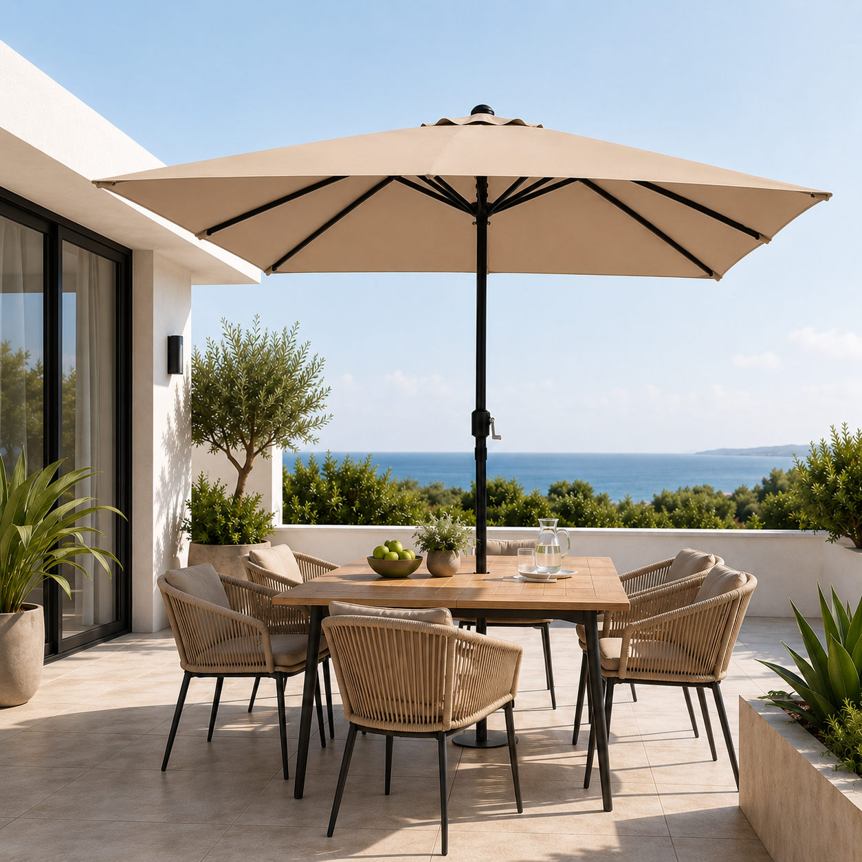 Parasol de jardin réglable 3 mètres avec manivelle couleur kaki - 3