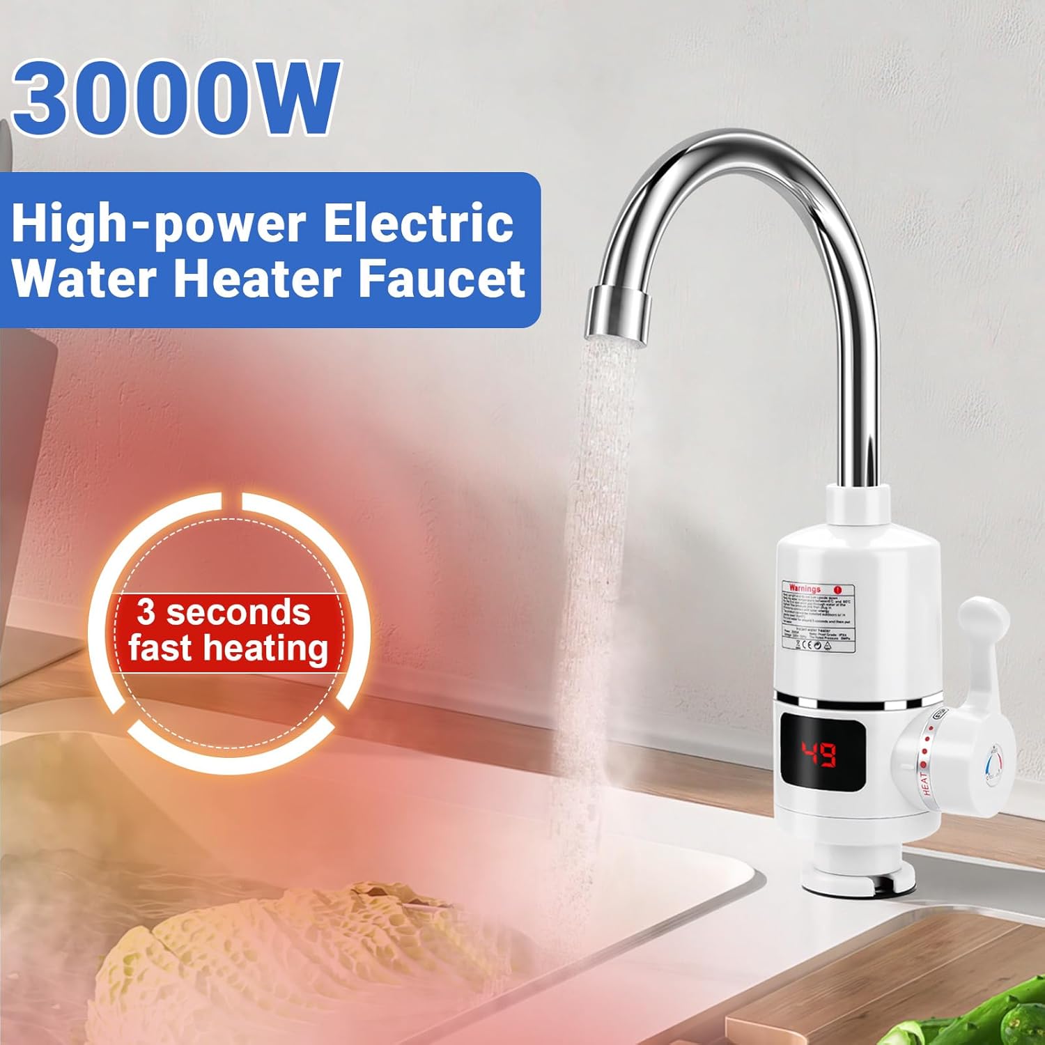 Podgrzewacz wody elektryczny 220V, 3000W do kuchni, łazienki, salonu, sypialni - 5