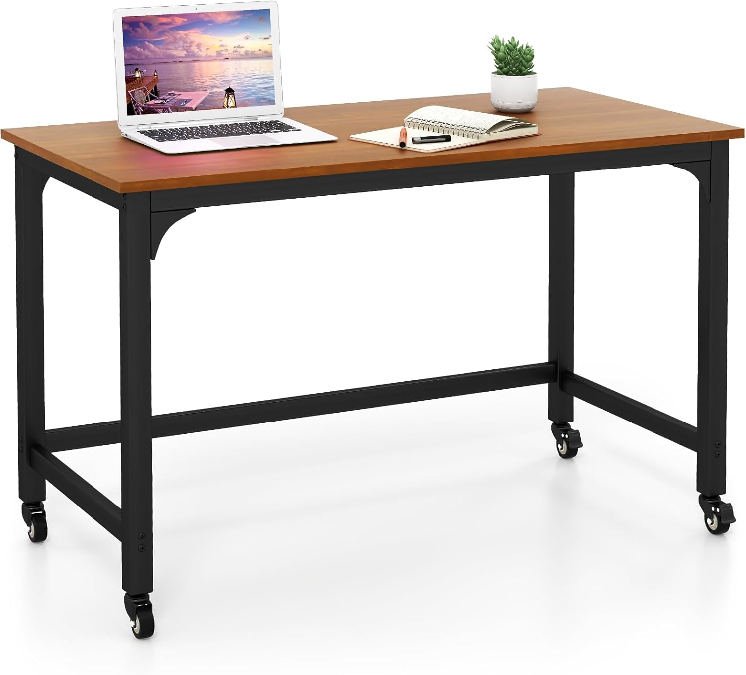 AHB Scrivania Mobile 99 Cm Con 4 Ruote (2 Con Blocco) – Piano In Truciolare E1, Struttura Metallica, Borza E Ganci Inclusi