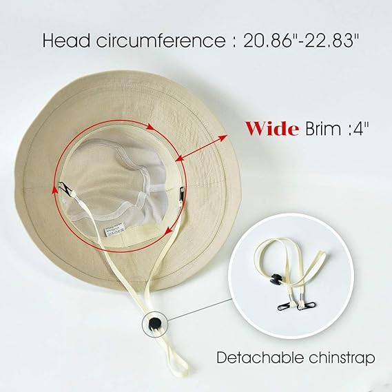 Chapeau de soleil en coton à large bord pour femme, protection UV UPF 50, pliable, kaki 25*20 cm - 3