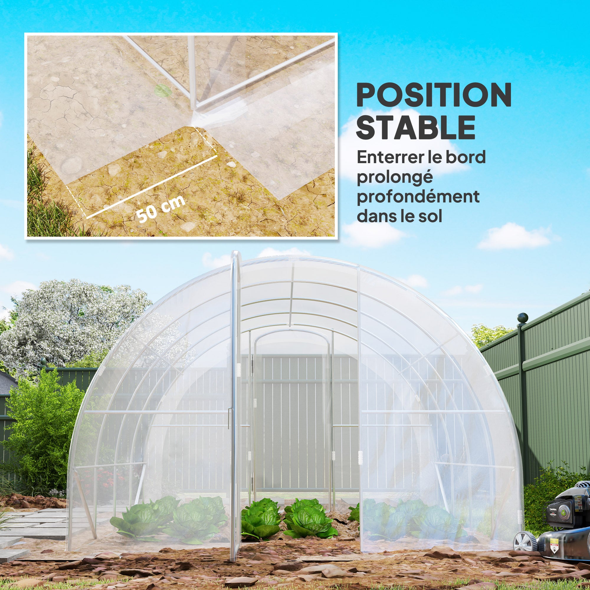 Serre de jardin tunnel 4 x 3 x 2 m 12 m² avec 2 portes à charnières bâche en PE 150 g/m² pour Légumes Plantes Fleurs - 8