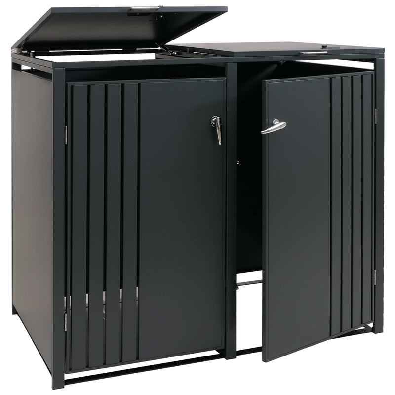 Osłona na dwa pojemniki na śmieci HWC-O67, schowek na pojemniki na śmieci z pokrywą, metal 122 x 132 x 84 cm 53 kg ~ antracytowy