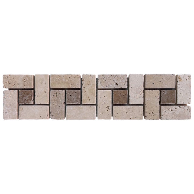 Frise murale en travertin beige/marron - 7,5 x 30,5 x 1 cm - Pack de 10 unités - C-NEGOCE