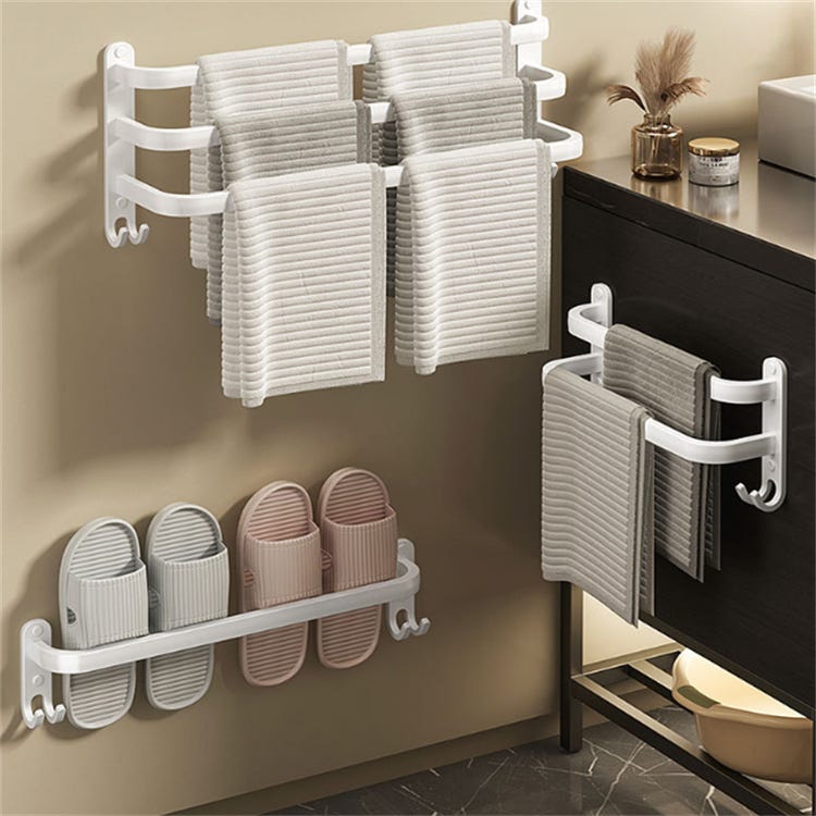 Support Mural pour Serviettes Blanc - Range-Serviettes Suspendu pour Salle de Bain - Sans Perçage - Organisation et Élégance Triple 50cm - 2