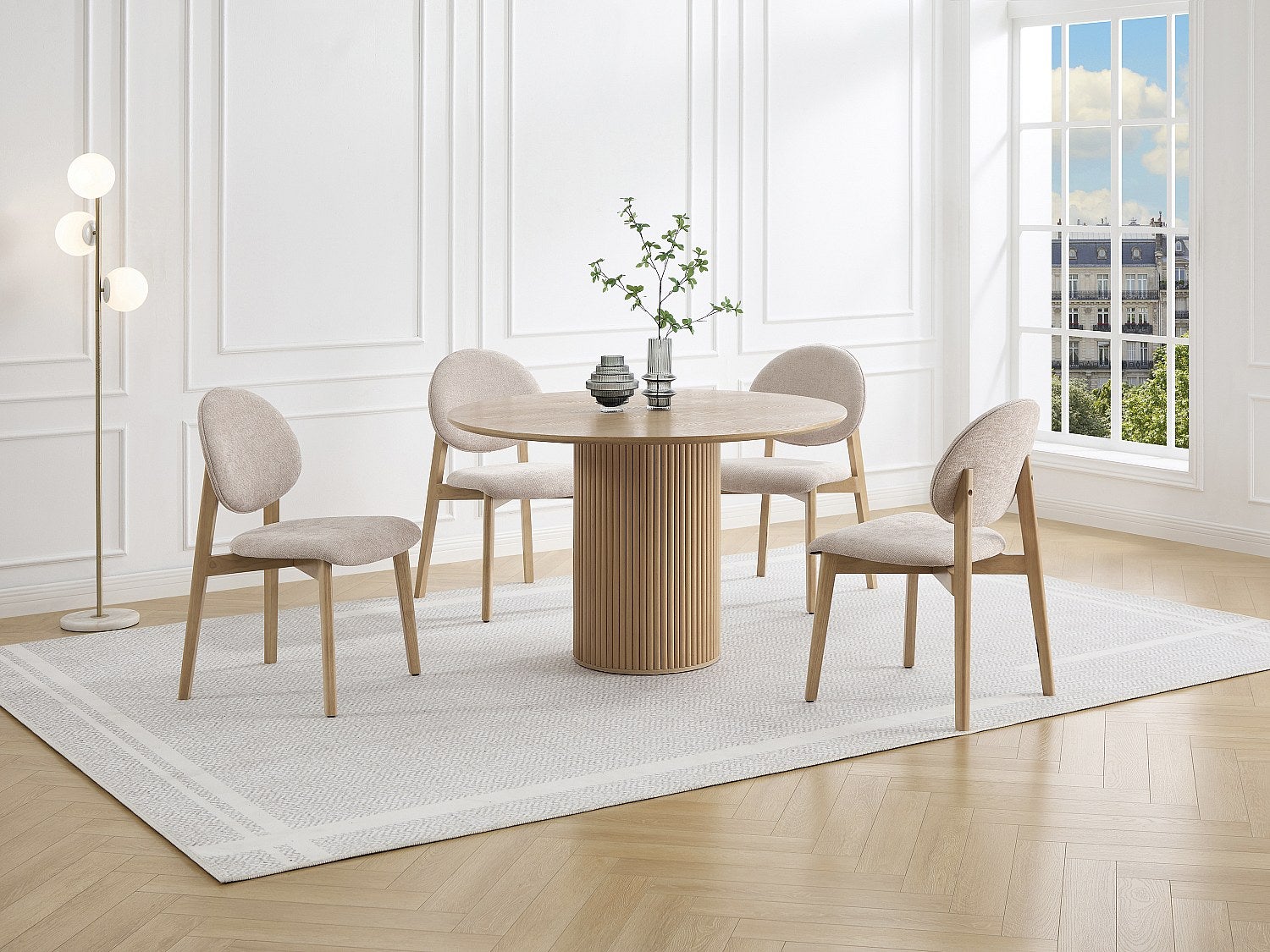 Zestaw 2 krzeseł z tkaniny teksturowanej i jasnego naturalnego drewna kauczukowca - Beżowe - MARLENI