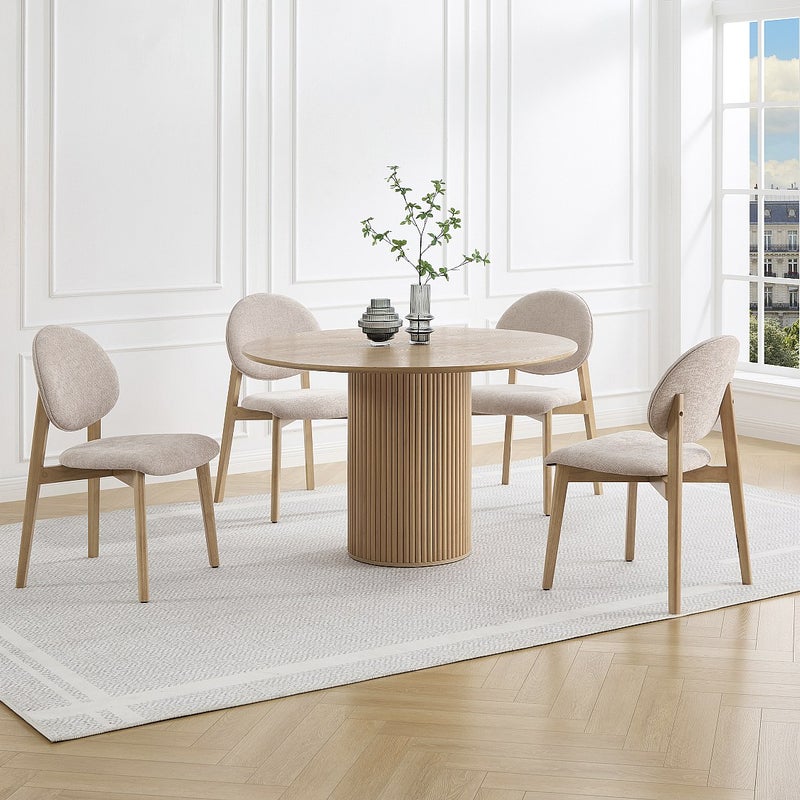 Zestaw 2 krzeseł z tkaniny teksturowanej i jasnego naturalnego drewna kauczukowca - Beżowe - MARLENI