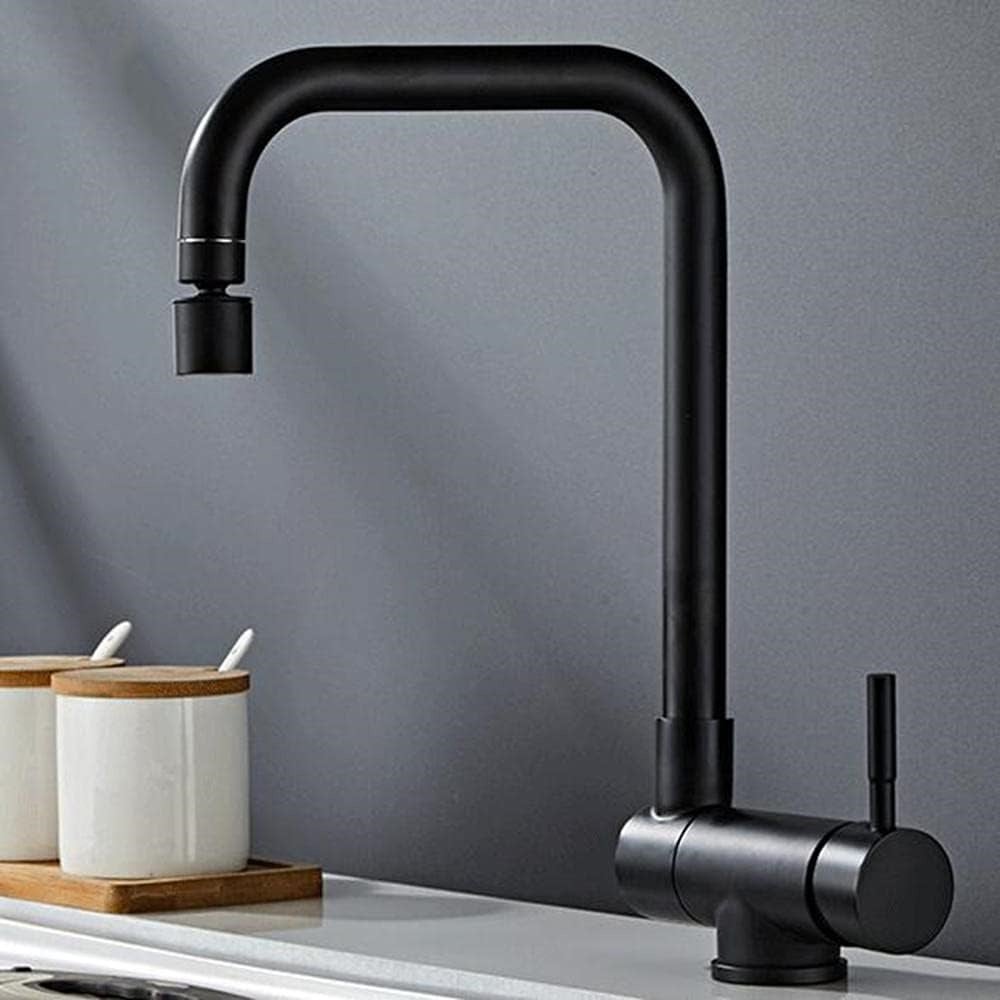 Rubinetti da cucina, rubinetto per lavello da cucina pieghevole, girevole, caldo e freddo, in acciaio inox, 2 modalità, monoforo, nero, G3/8 - 9