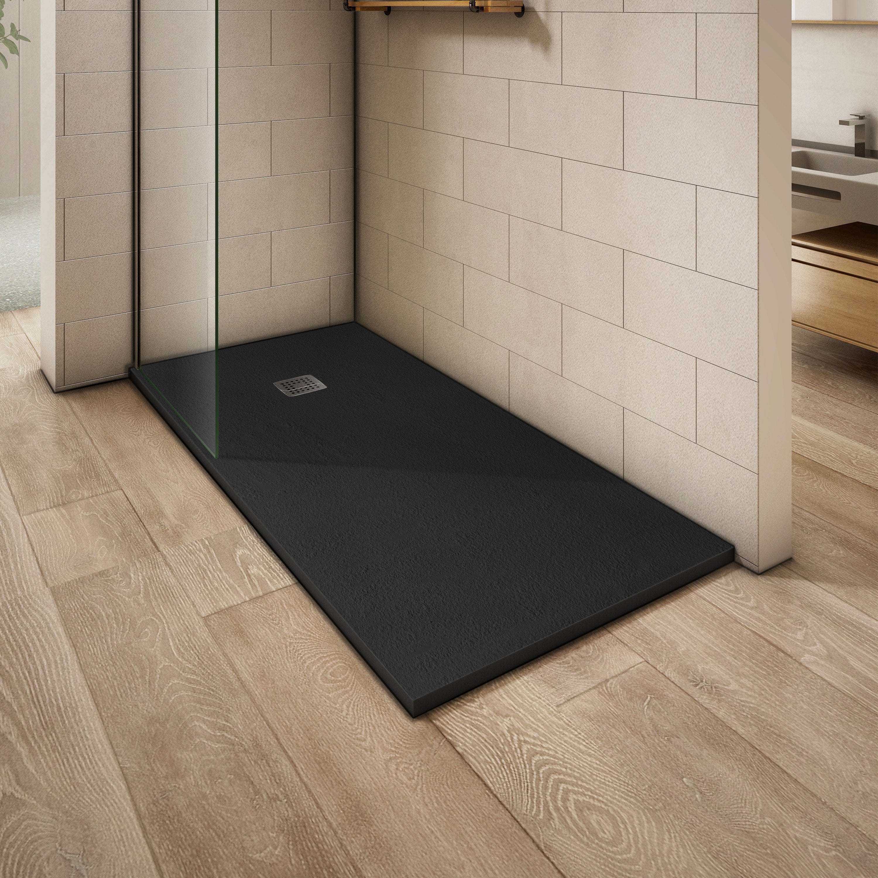 Receveur De Douche Noir 90x90 Surface Ardois e Antid rapante Avec Bonde receveur-de-douche-noir-90x90-surface-ardois-e-antid-rapante-avec-bonde