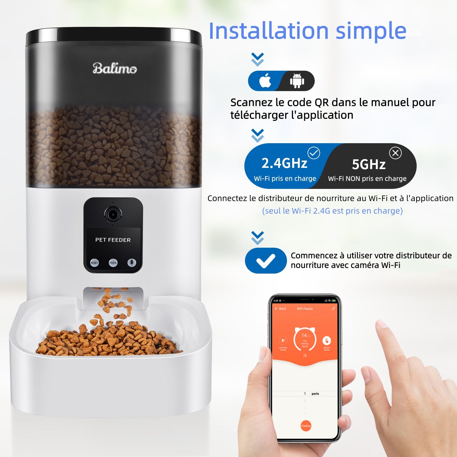 3L Distributeur Automatique de Nourriture pour Chats et Chiens ，WiFi 2.4G ,Distributeur Croquettes Automatique - 2