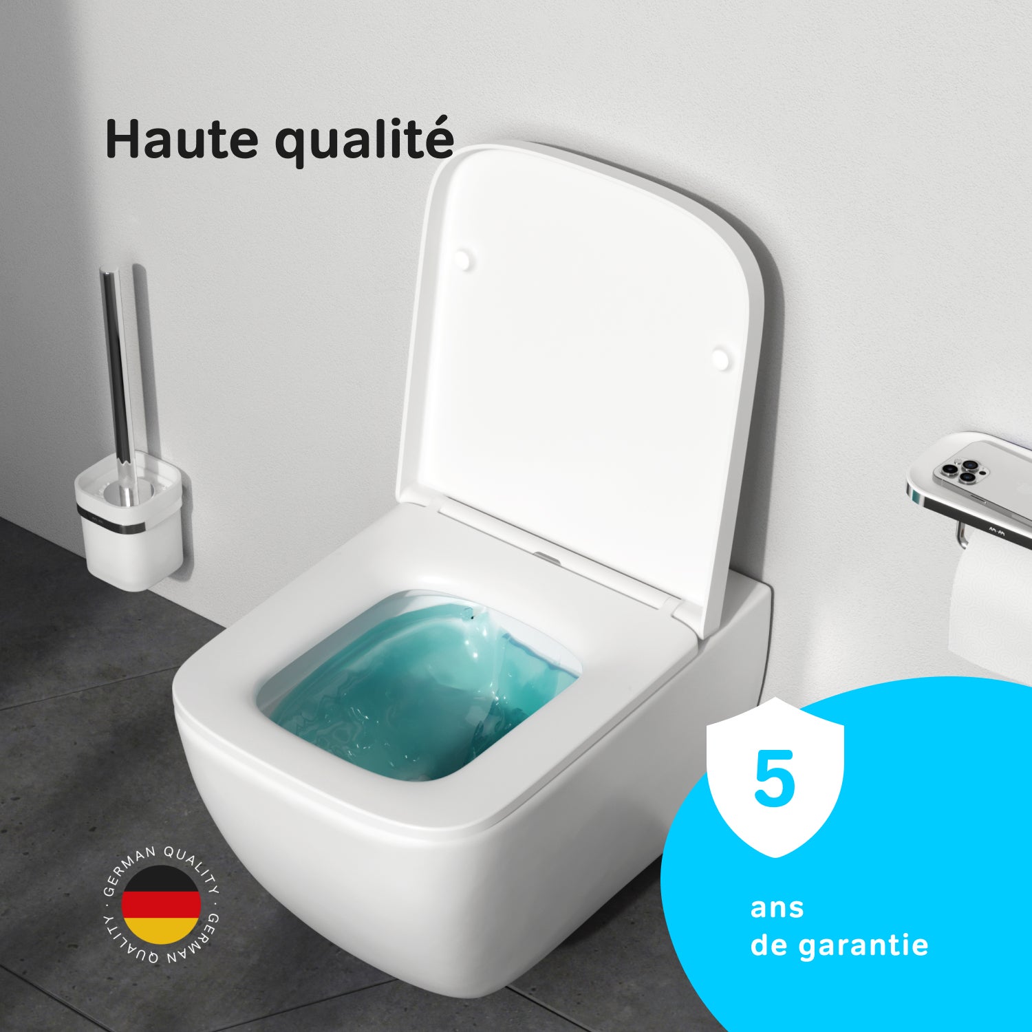 Pack WC suspendu bâti mural et cuvette Plaque Carrée Noire, Pack WC Bati-support AM.PM Gem - 4