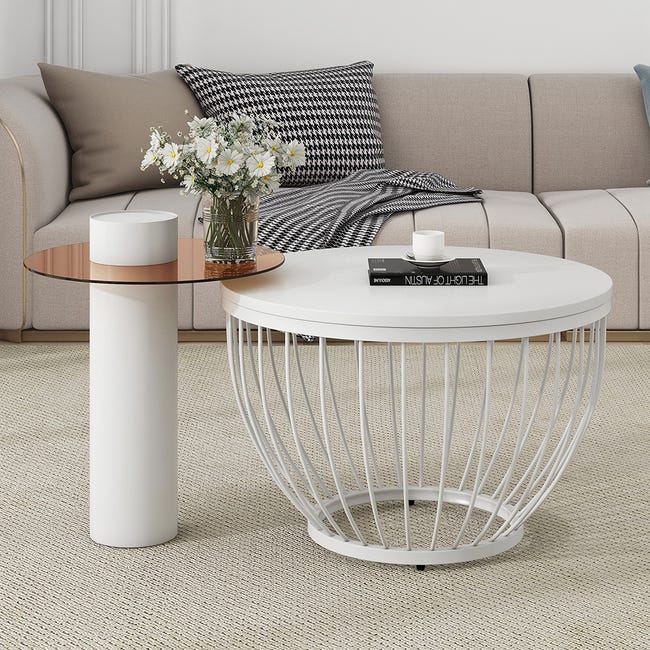 Table d'appoint à 2 niveaux, table d'appoint en forme de C avec cadre en métal, petite table basse avec rangement, table de canapé ronde pour salon, table de chevet pour chambre à Table d'appoint à 2 niveaux, table d'appoint en forme de C avec cadre en métal, petite table basse avec rangement, table de canapé ronde pour salon, table de chevet pour chambre à